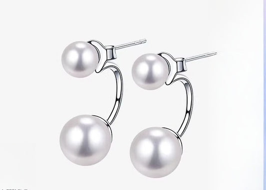 Natural Pearl Earrings S925 Silver Two-Way Style Freshwater Pearl Drop Earrings High-End Jewelry Gift for Girlfriend