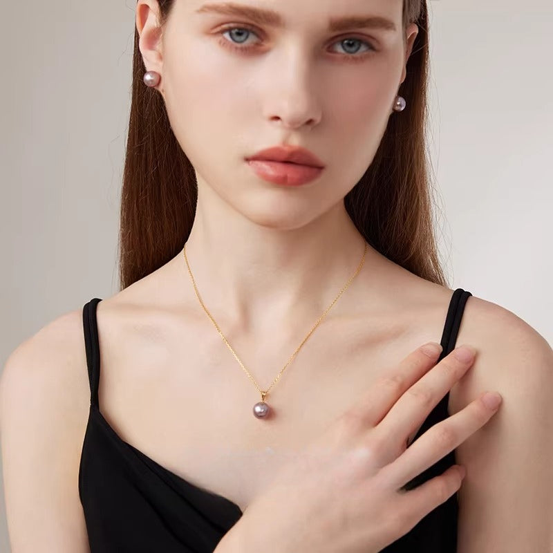 Edison Freshwater Pearl Pendant 18K Gold Necklace Perfectly Round Natural Pearl Clavicle Chain Choker Jewelry Gift for Mom