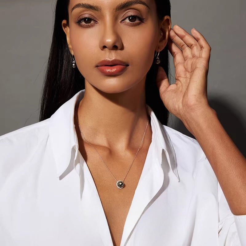 Tahitian Black Pearl Pendant S925 Sterling Silver Necklace Seawater Pearl Clavicle Chain Elegant Jewelry Choker Gift