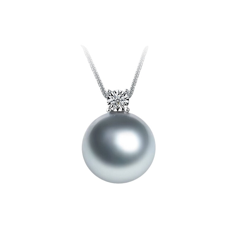 Tahitian grey pearl pendant, Princess Diana necklace, 18K gold/platinum grey seawater pearl choker, top-quality craftsmanship.