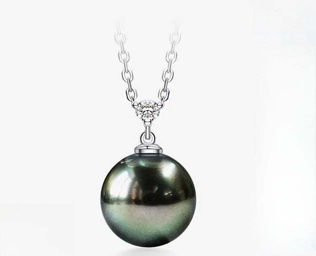 Tahitian Black Pearl Pendant, 18K Gold Diamond Necklace, High-End Jewelry, Saltwater Pearl Choker for Women