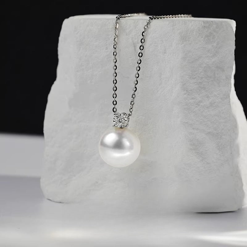 Australian White Pearl Princess Pendant 18K Gold Diamond Necklace Round Seawater Pearl Choker High-End Jewelry