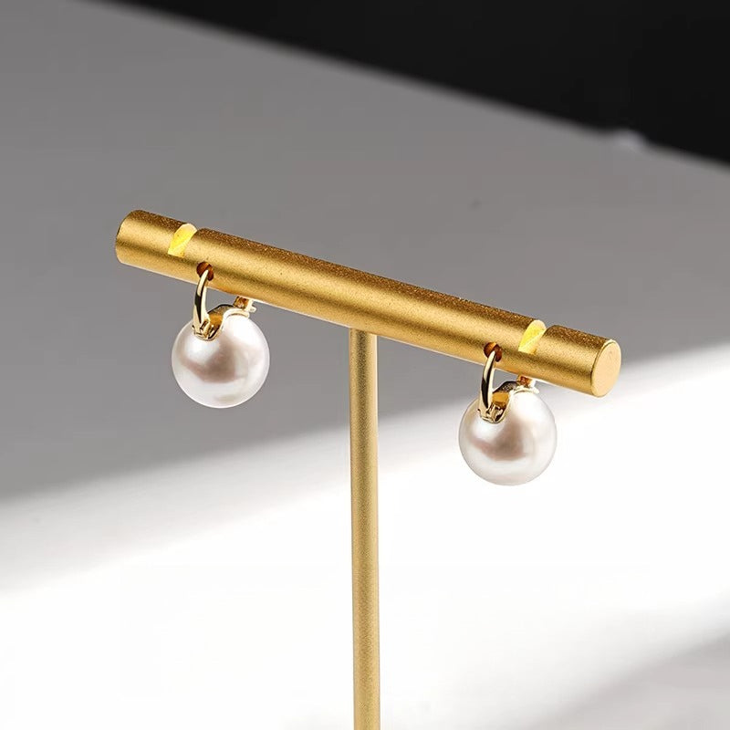 Edison Pearl Earrings 18K Gold Hoops Round Freshwater Pearl Earrings High-End Jewelry Gift