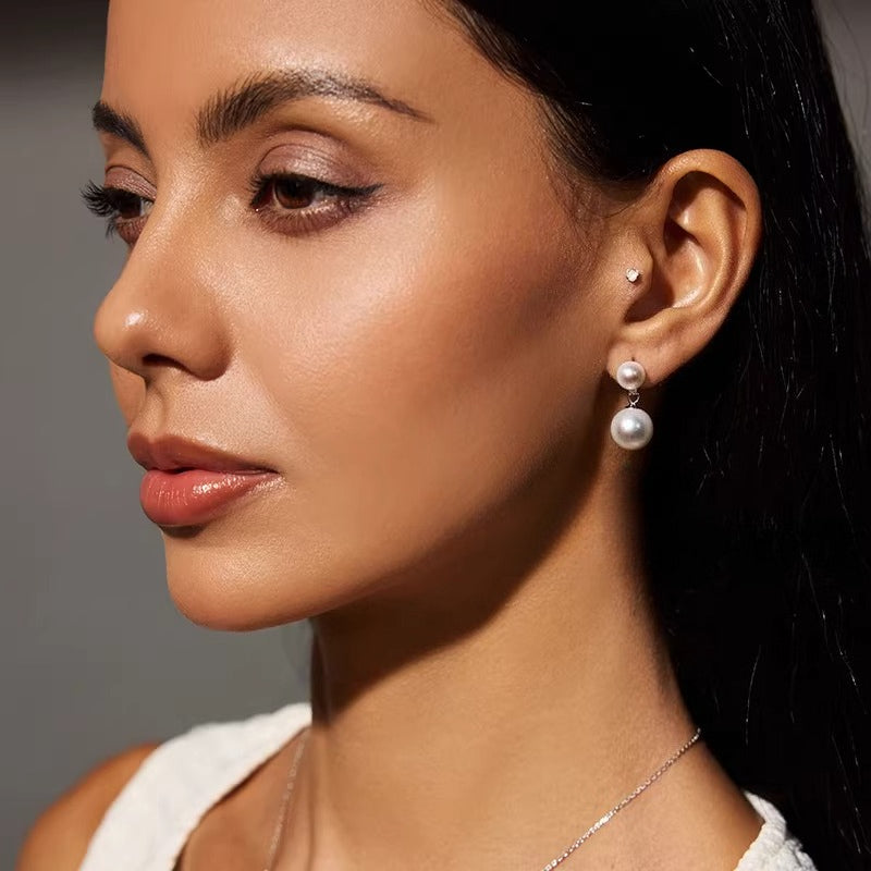 Natural Pearl Stud Earrings S925 Silver Two-Way Wear Freshwater Pearl Earrings High-End Temperament Jewelry for Women