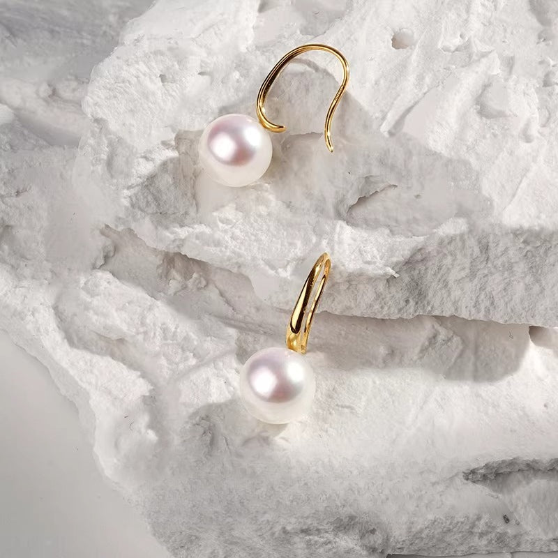 Akoya Seawater Pearl Drop Earrings, 18K Gold, High Luster Natural Pearls, Fine Jewelry Earrings