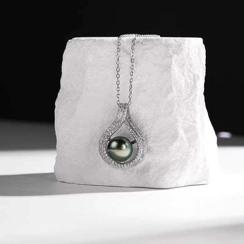 Tahitian Black Pearl Pendant, Teardrop Necklace, S925 Silver, Seawater Pearl, Clavicle Necklace, Elegant Jewelry for Women