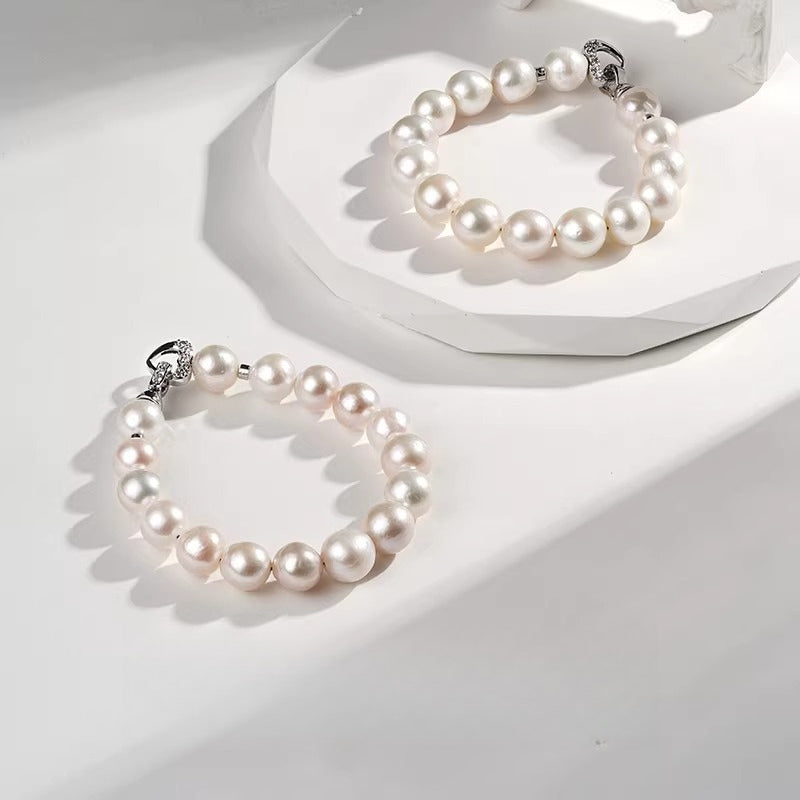 Edison Pearl Bracelet with Heart Clasp, Natural Freshwater Pearl Strand, Elegant Bangle, Pearl Jewelry for Women