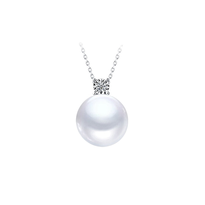 Australian White Pearl Princess Pendant 18K Gold Diamond Necklace Round Seawater Pearl Choker High-End Jewelry
