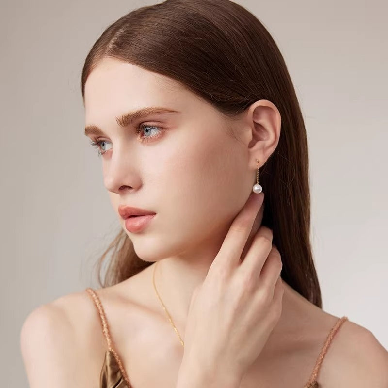 Natural Pearl Stud Earrings 18K Gold Freshwater Pearl Earrings Versatile Pearl Earrings Fashionable Earrings High-End Jewelry
