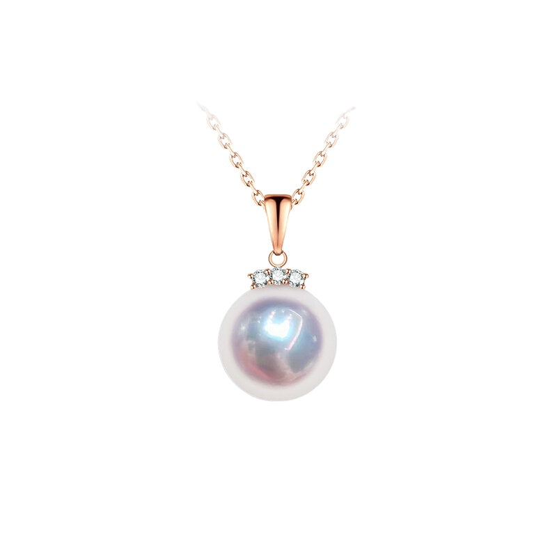 Akoya Pearl Pendant Necklace, 18K Gold Diamond Necklace, Round Akoya Pearl Collarbone Chain, High-End Jewelry