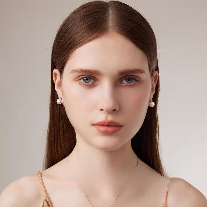 Edison Pearl Stud Earrings, 18K Gold Princess Style Earrings, Round Freshwater Pearl Earrings, High-End Jewelry