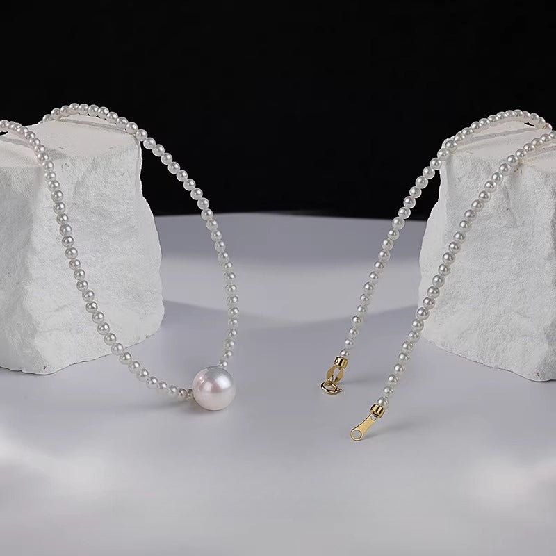 Edison Pearl Necklace, 18K Gold Tiny Bead Necklace, Single Freshwater Pearl Clavicle Necklace, Jewelry for Women