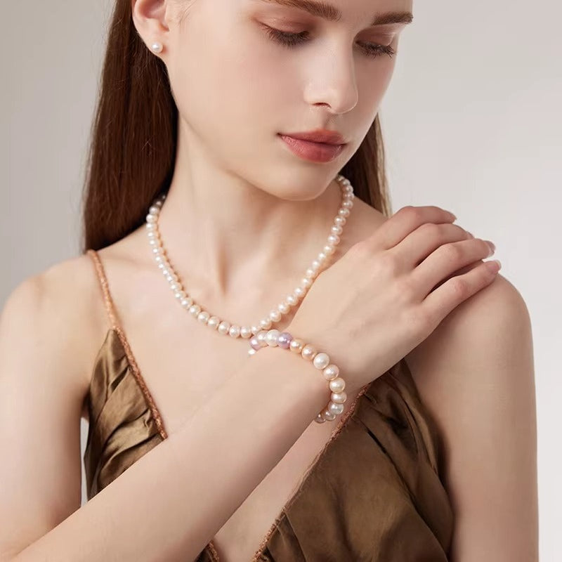 Candy Color Natural Pearl Bracelet S925 Silver Freshwater Pearl Hand Jewelry Hand Rope Girlfriend Gift