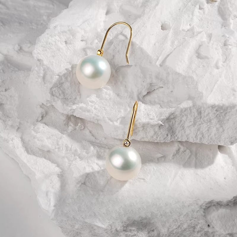 Natural Freshwater Pearl Earrings 18K Gold Diamond Earrings Round Pearl Earrings Studs Girlfriend Gift Jewelry