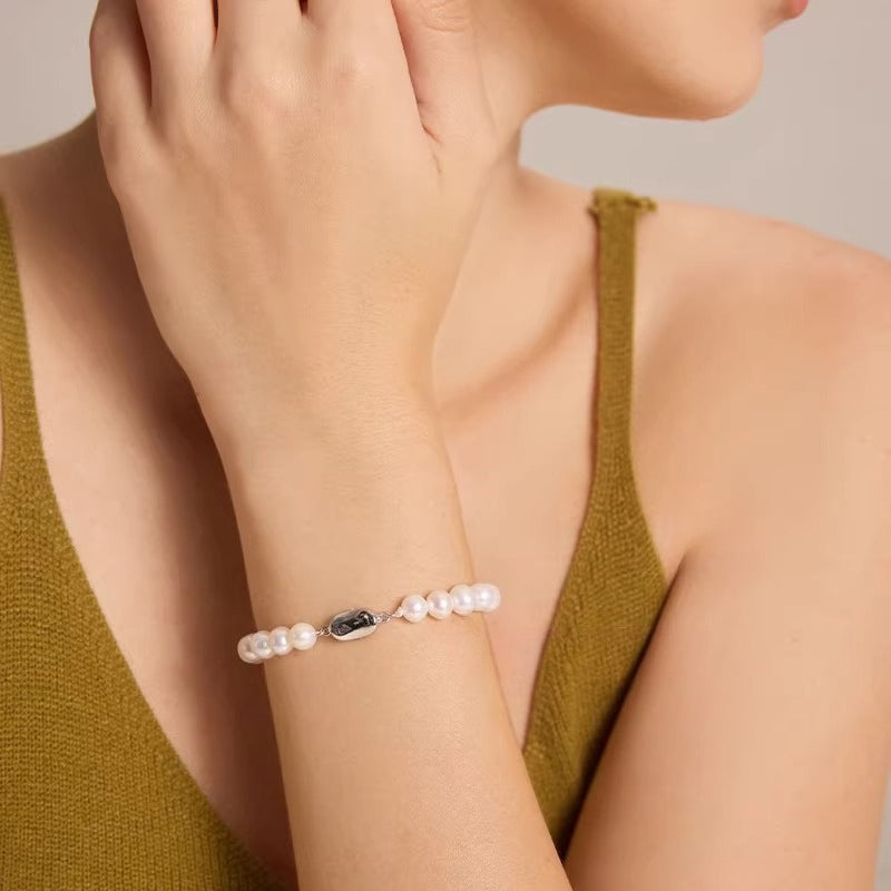 Natural Freshwater Pearl Bracelet S925 Silver Beaded Bracelet for Women Versatile Beaded Jewelry High-End Gift for Mom