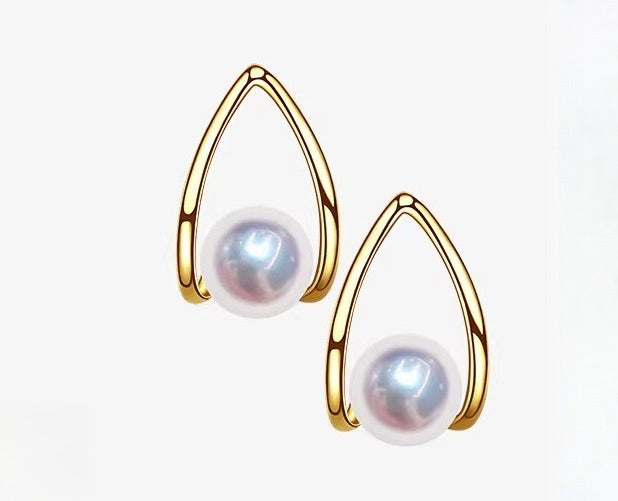 Akoya Pearl Stud Earrings Teardrop Earrings 18K Gold Saltwater Pearl Earrings High-End Jewelry Gift