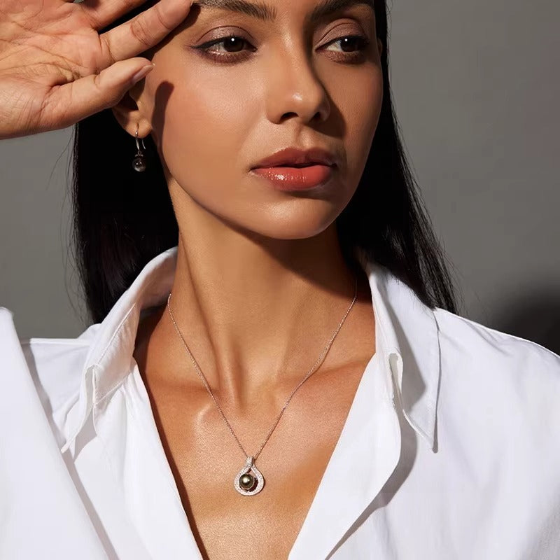 Tahitian Black Pearl Pendant, Teardrop Necklace, S925 Silver, Seawater Pearl, Clavicle Necklace, Elegant Jewelry for Women