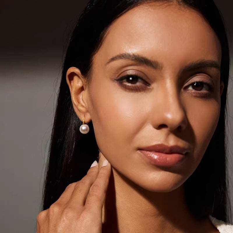 Edison Pearl Earrings 18K Gold Hoops Round Freshwater Pearl Earrings High-End Jewelry Gift