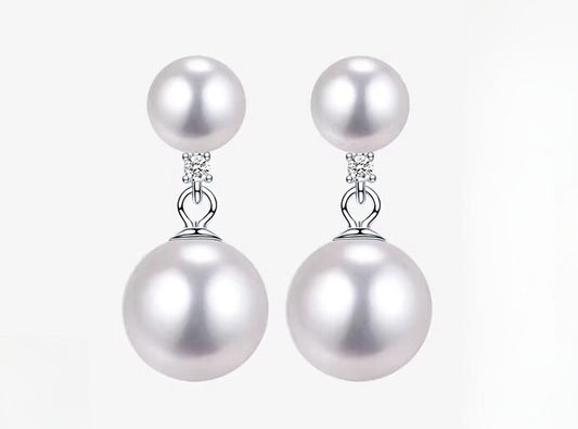 Natural Pearl Stud Earrings S925 Silver Two-Way Wear Freshwater Pearl Earrings High-End Temperament Jewelry for Women