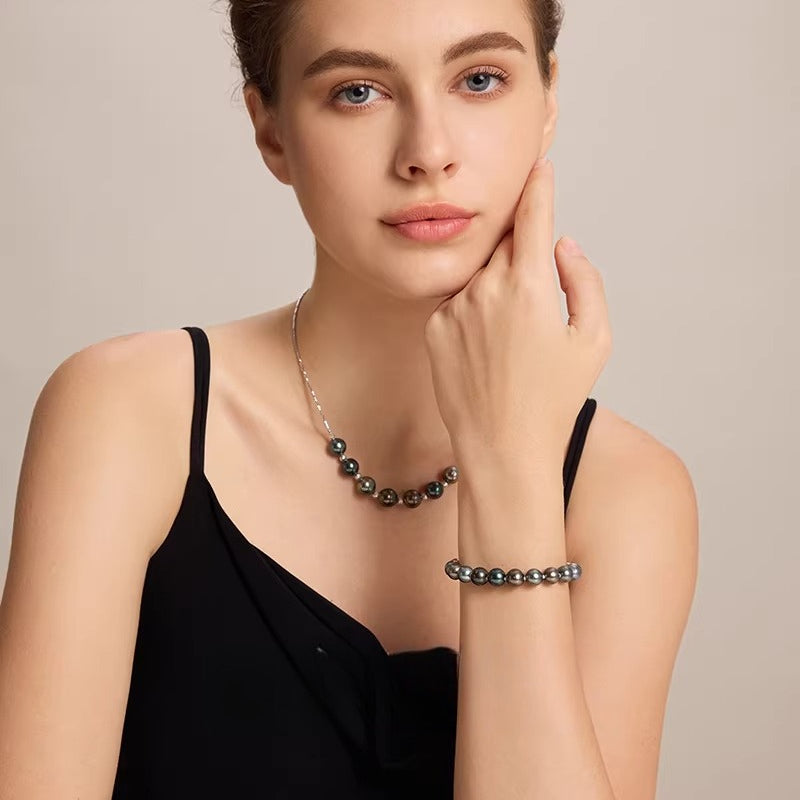 Tahitian Black Pearl Bracelet S925 Silver Natural Seawater Pearl Beaded Light Luxury Elegant Jewelry