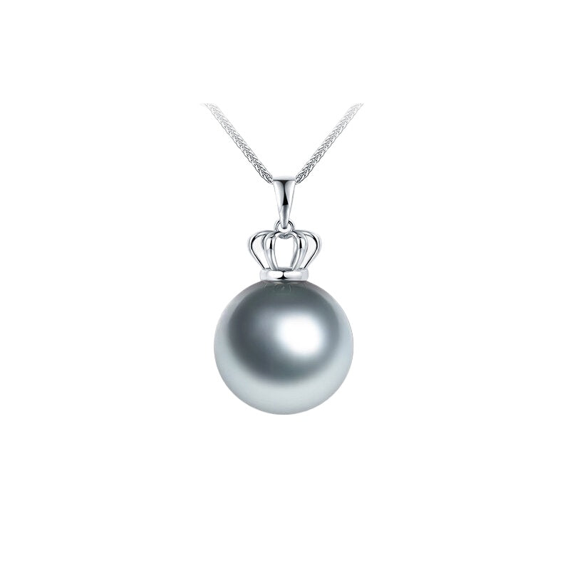 Tahitian Grey Pearl Pendant Crown 18K Gold Necklace Platinum Grey Perfectly Round Saltwater Pearl Choker High-End Women's