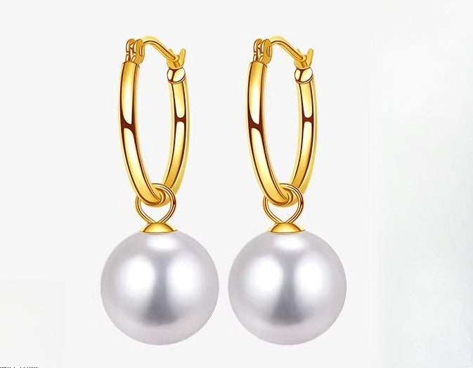 Natural Freshwater Pearl Earrings, Thick 18K Gold Hoop Earrings, Two-Way Wear, Strong Luster Pearl Drop Earrings, Elegant Jewelry for Women