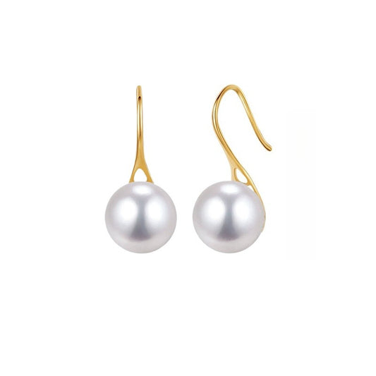 Natural Pearl Hoop Earrings, 18K Gold Earrings, High-End Jewelry, Perfectly Round Freshwater Pearl Dangles, Gift for Women, Jewelry