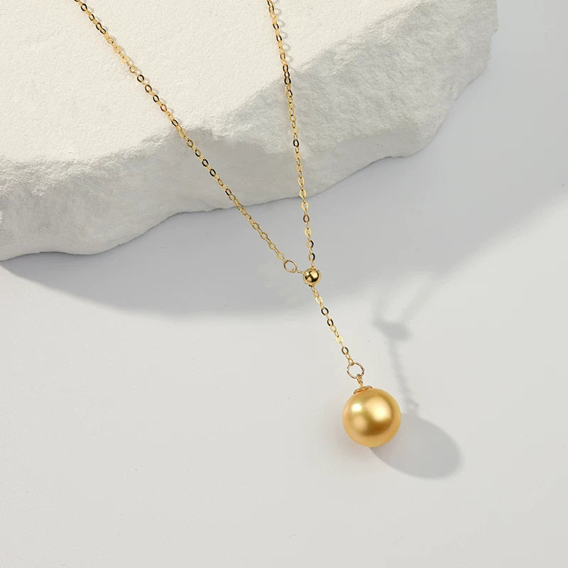 South Sea Golden Pearl Pendant 18K Gold Y-Shaped Chain Sea Pearl Necklace Fashion Choker Clavicle Chain Gift for Girlfriend