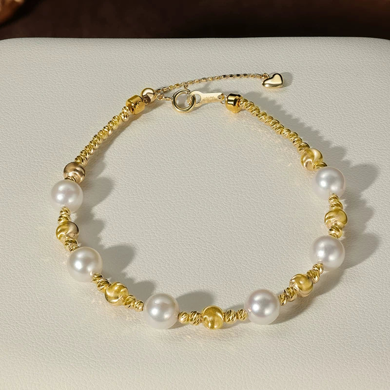 Akoya Pearl Cat's Eye Bead Bracelet 18K Gold Jewelry Light Luxury Saltwater Pearl Bracelet Exquisite High-End Gift