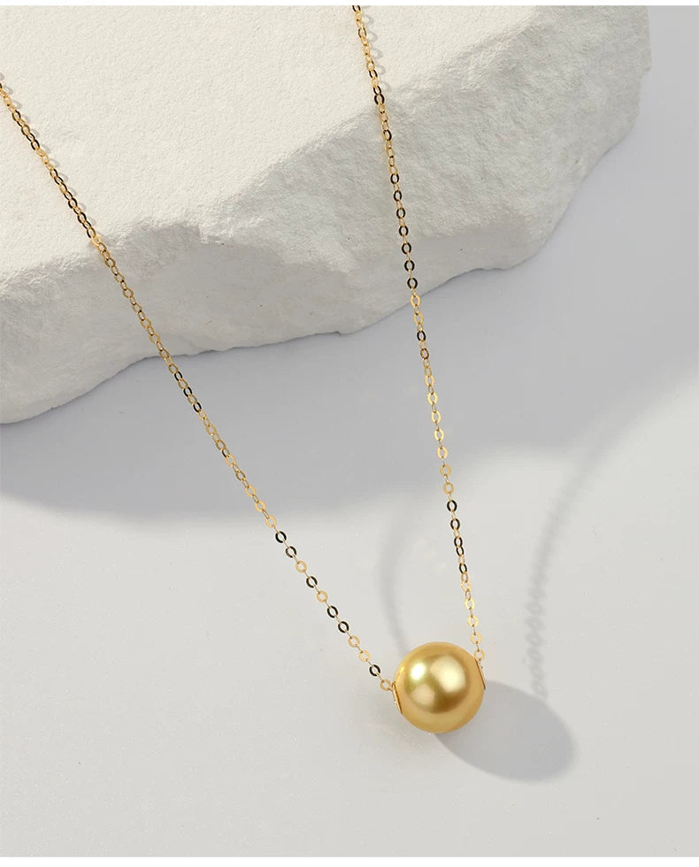 South Sea Golden Pearl Lucky Road Necklace 18K Gold Pendant Single Seawater Pearl Clavicle Chain High-End Jewelry