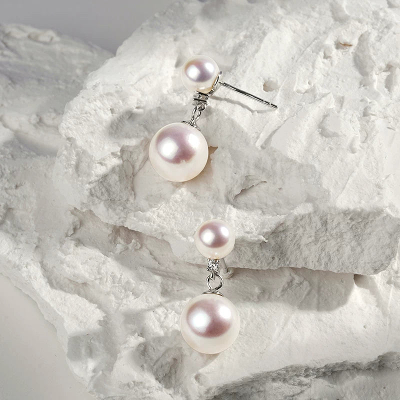 Natural Pearl Stud Earrings S925 Silver Two-Way Wear Freshwater Pearl Earrings High-End Temperament Jewelry for Women