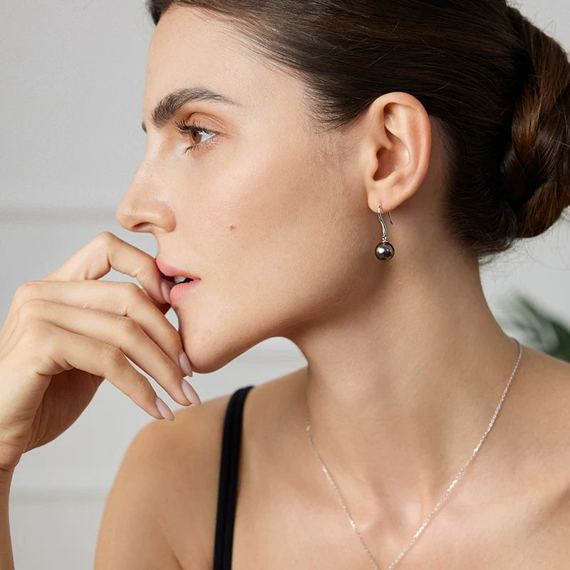 Tahitian Black Pearl Earrings 18K Gold Hooks Diamond Sea Pearl Light Luxury Drop Earrings High-End Jewelry