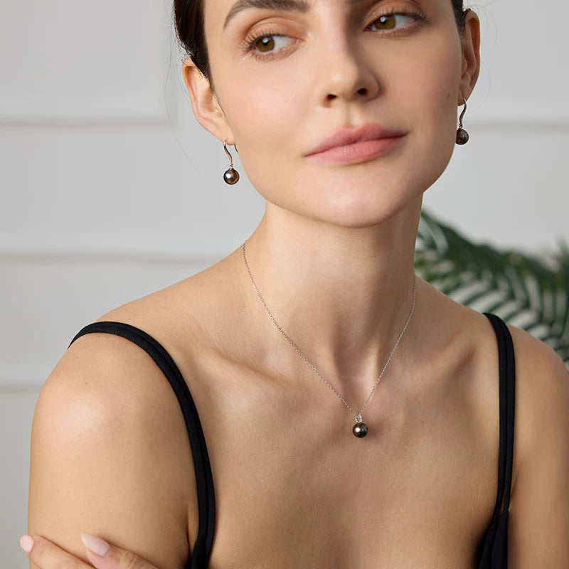 Tahitian Black Pearl Pendant with Double Diamonds, 18K Gold Necklace, Versatile Jewelry, Girlfriend Gift