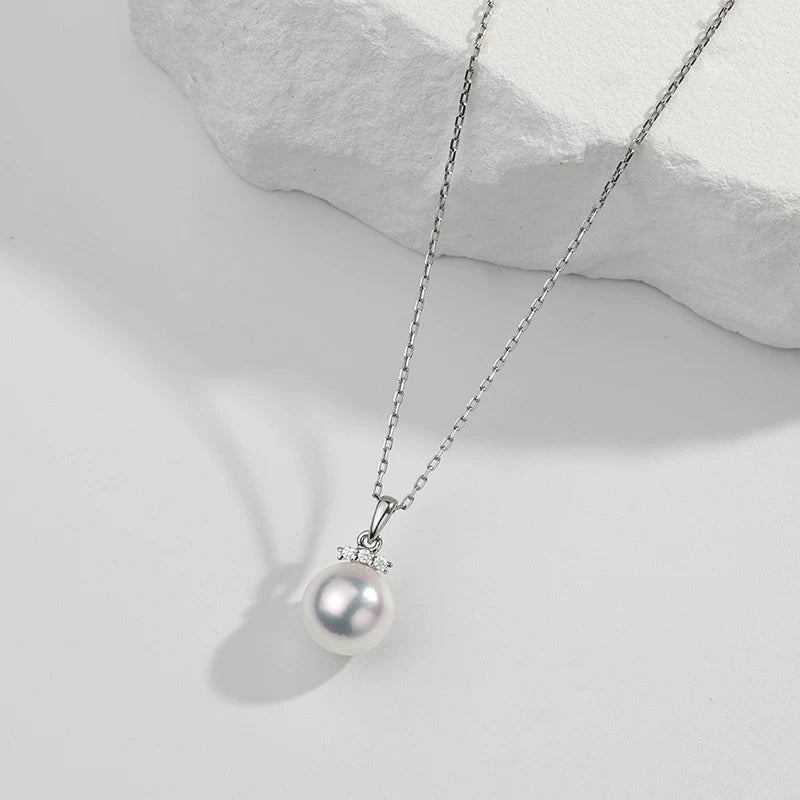 Akoya Pearl Pendant 18K Gold Diamond Necklace Round Seawater Pearl Clavicle Chain Premium Temperament Jewelry