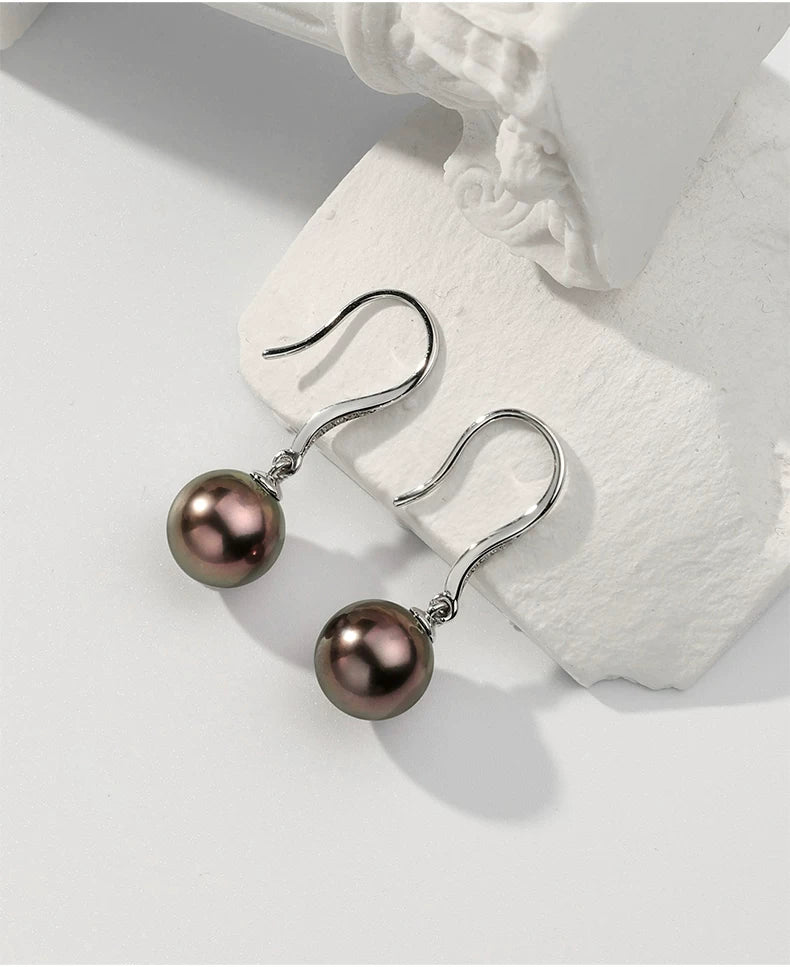 Tahitian Black Pearl Earrings 18K Gold Hooks Diamond Sea Pearl Light Luxury Drop Earrings High-End Jewelry