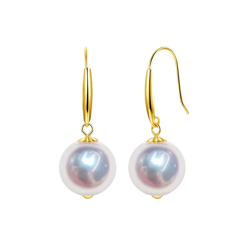 Akoya Pearl Ear Hooks, 18K Gold Round Seawater Pearl Earrings, French Style Dangle Earrings, High-End Gift