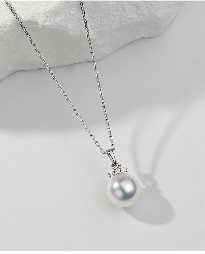 Akoya Pearl Pendant 18K Gold Diamond Necklace Round Seawater Pearl Clavicle Chain Premium Temperament Jewelry