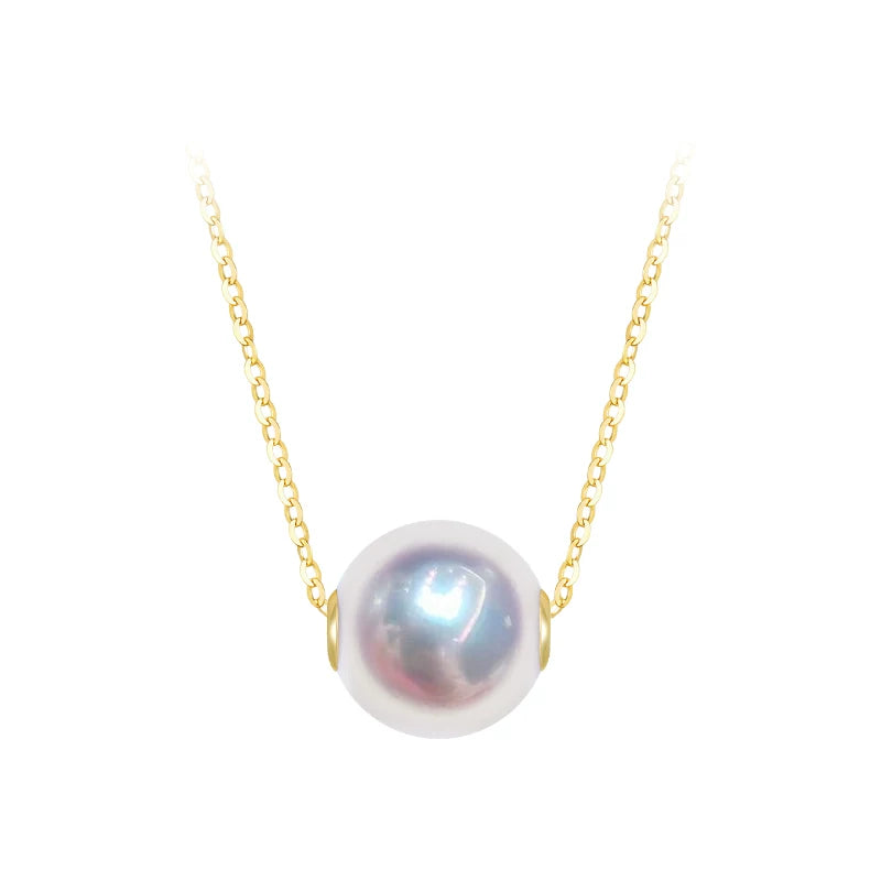 Akoya Seawater Pearl Lucky Charm Necklace, 18K Gold Pendant, Simple Clavicle Chain Jewelry, Versatile Necklace, Fine Jewelry