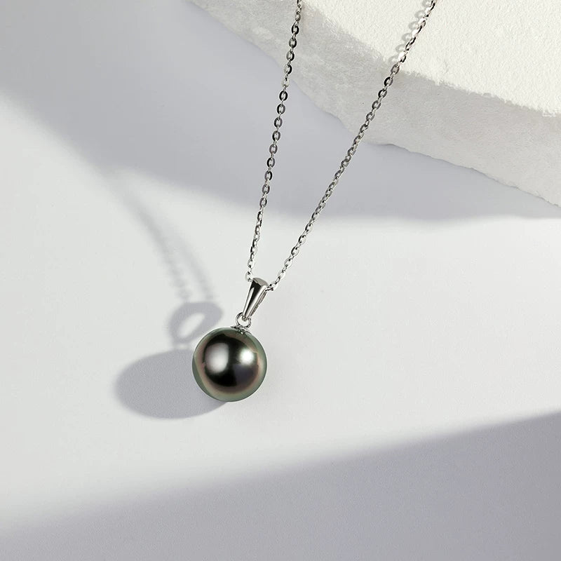 Tahitian Black Pearl Pendant S925 Silver Necklace Saltwater Pearl Clavicle Chain Choker Jewelry Gift for Girlfriend