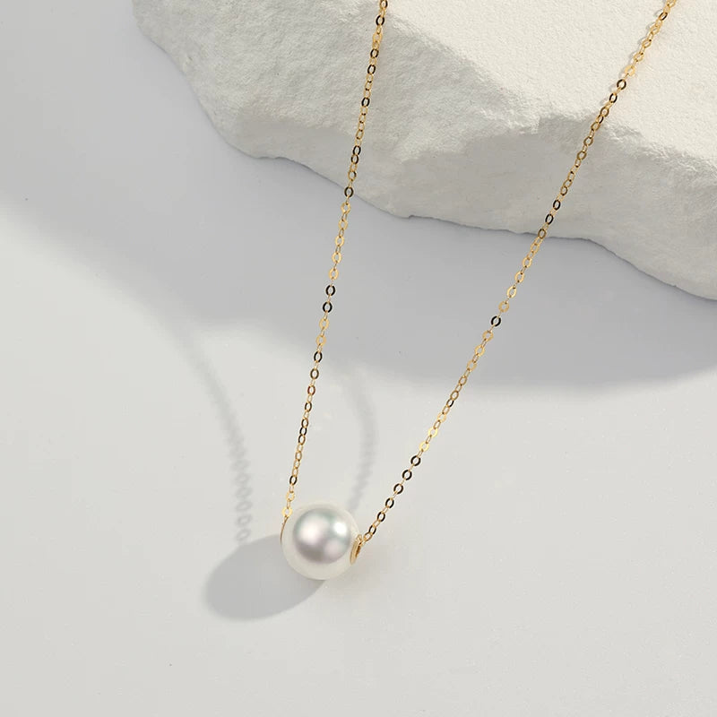 Akoya Seawater Pearl Lucky Charm Necklace, 18K Gold Pendant, Simple Clavicle Chain Jewelry, Versatile Necklace, Fine Jewelry