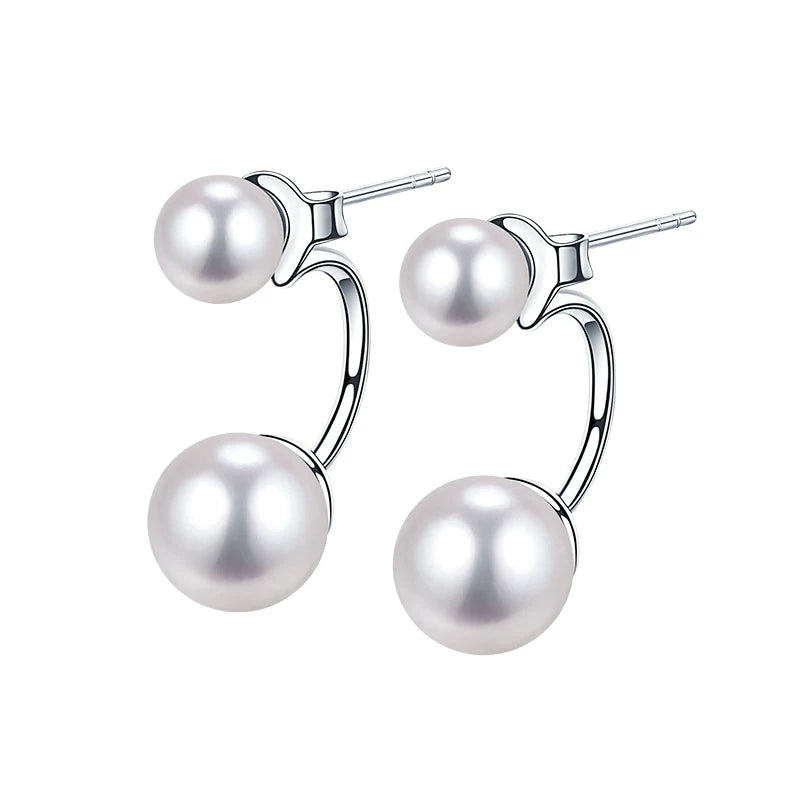 Natural Pearl Earrings S925 Silver Two-Way Style Freshwater Pearl Drop Earrings High-End Jewelry Gift for Girlfriend