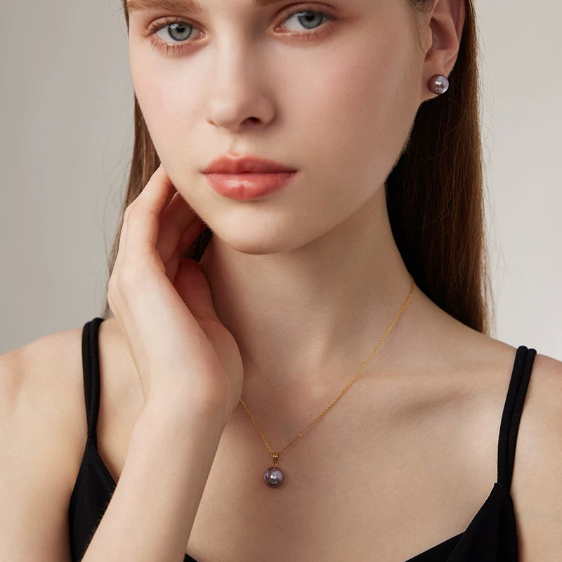 Edison Freshwater Pearl Pendant 18K Gold Necklace Perfectly Round Natural Pearl Clavicle Chain Choker Jewelry Gift for Mom