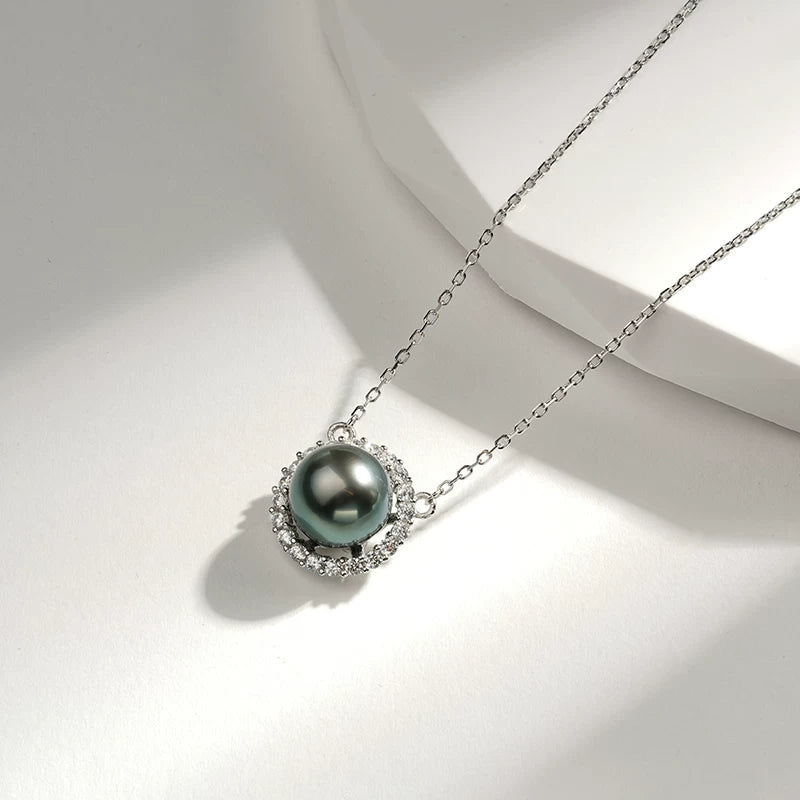 Tahitian Black Pearl Pendant S925 Sterling Silver Necklace Seawater Pearl Clavicle Chain Elegant Jewelry Choker Gift