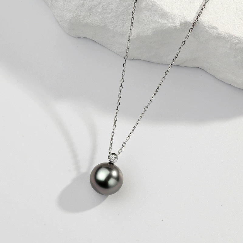 Tahitian Black Pearl Pendant 18K Gold Diamond Necklace High-End Clavicle Chain Pendant Girlfriend Gift Jewelry