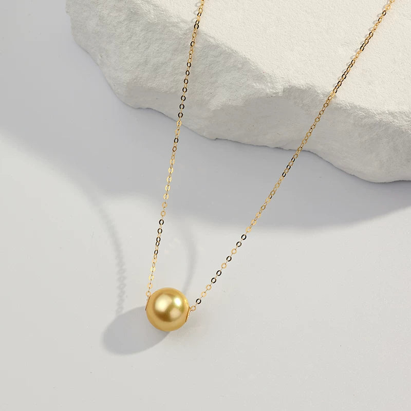South Sea Golden Pearl Lucky Road Necklace 18K Gold Pendant Single Seawater Pearl Clavicle Chain High-End Jewelry