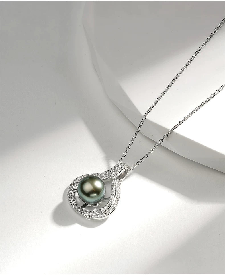 Tahitian Black Pearl Pendant, Teardrop Necklace, S925 Silver, Seawater Pearl, Clavicle Necklace, Elegant Jewelry for Women
