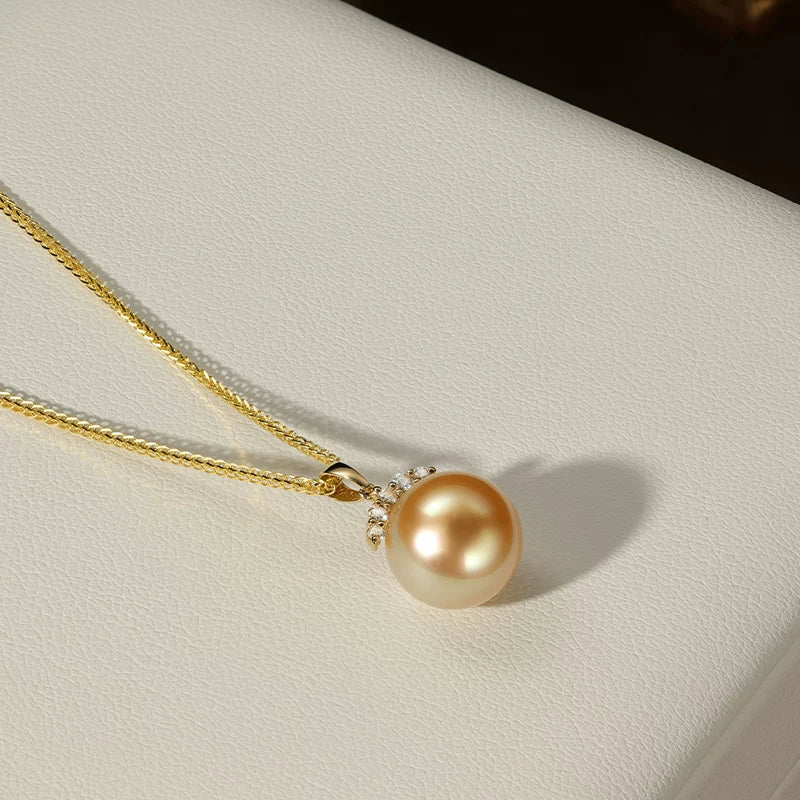 South Sea Golden Pearl Pendant, 18K Gold "Eyelash" Necklace, Natural Seawater Pearl, Light Luxury Neck Ornament, High-End Gift for Girlfriend