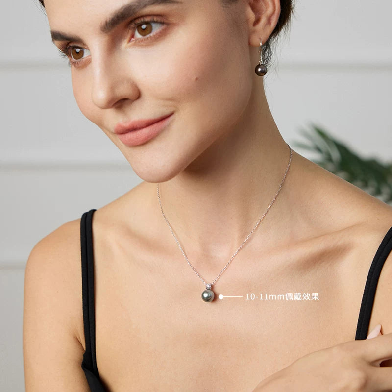 Tahitian grey pearl pendant, Princess Diana necklace, 18K gold/platinum grey seawater pearl choker, top-quality craftsmanship.