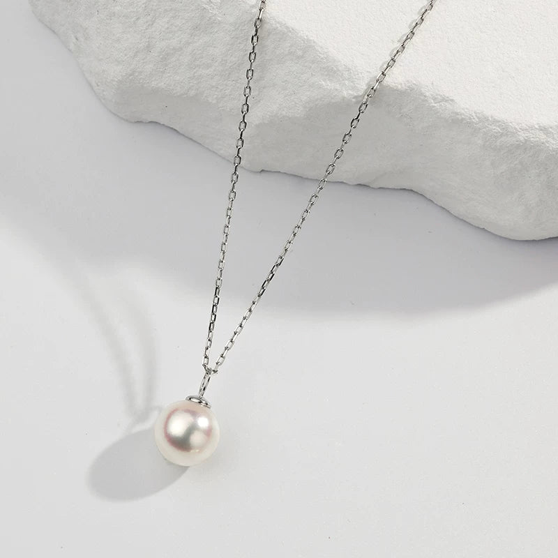 Akoya Pearl Pendant, 18K Gold Necklace, Round Seawater Pearl Pendant, High-End Jewelry