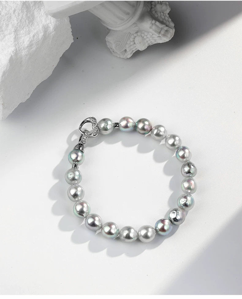 Akoya Pearl "Madama" Bracelet - Slightly Imperfect Saltwater Pearl Strand - Elegant Women's Bangle